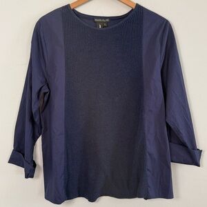 Peace of Cloth Cotton/Cashmere Navy Top, Size L